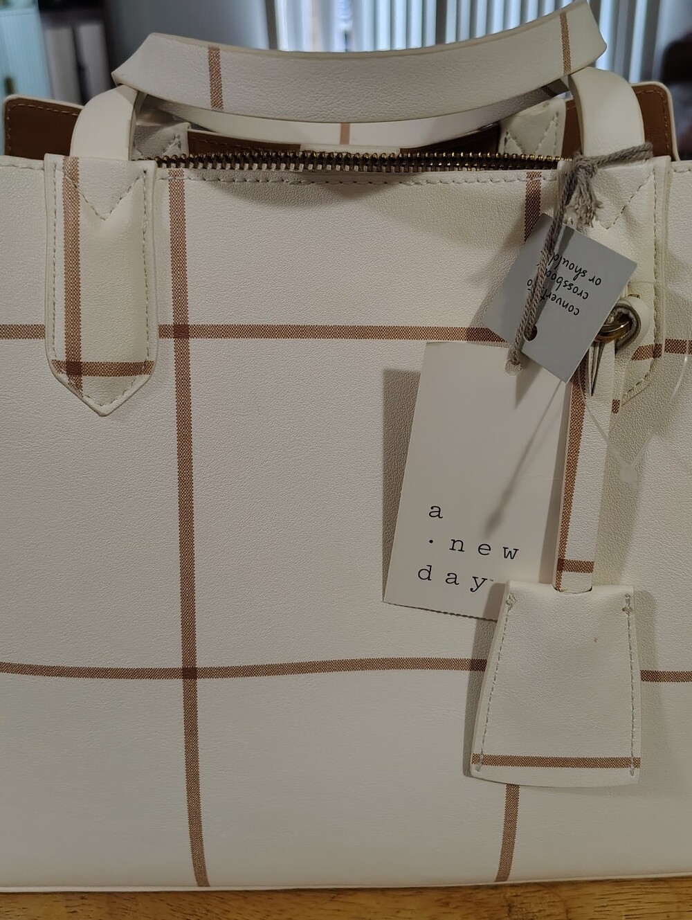 a new day Cream & Tan Checked Tote